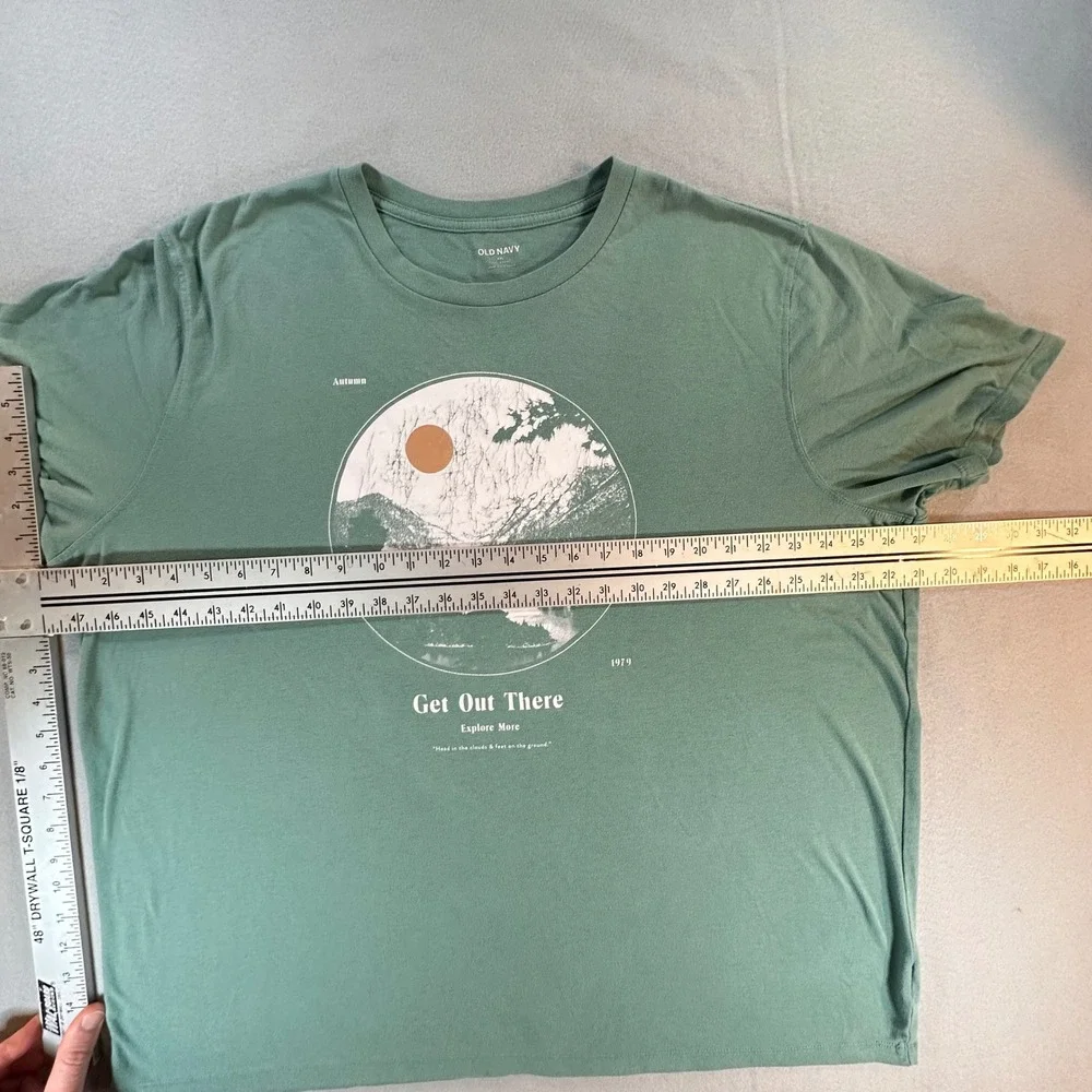 Old Navy Mens XXL Green Get Out There Explore More Graphic T-Shirt Soft Washed - Picture 6 of 7